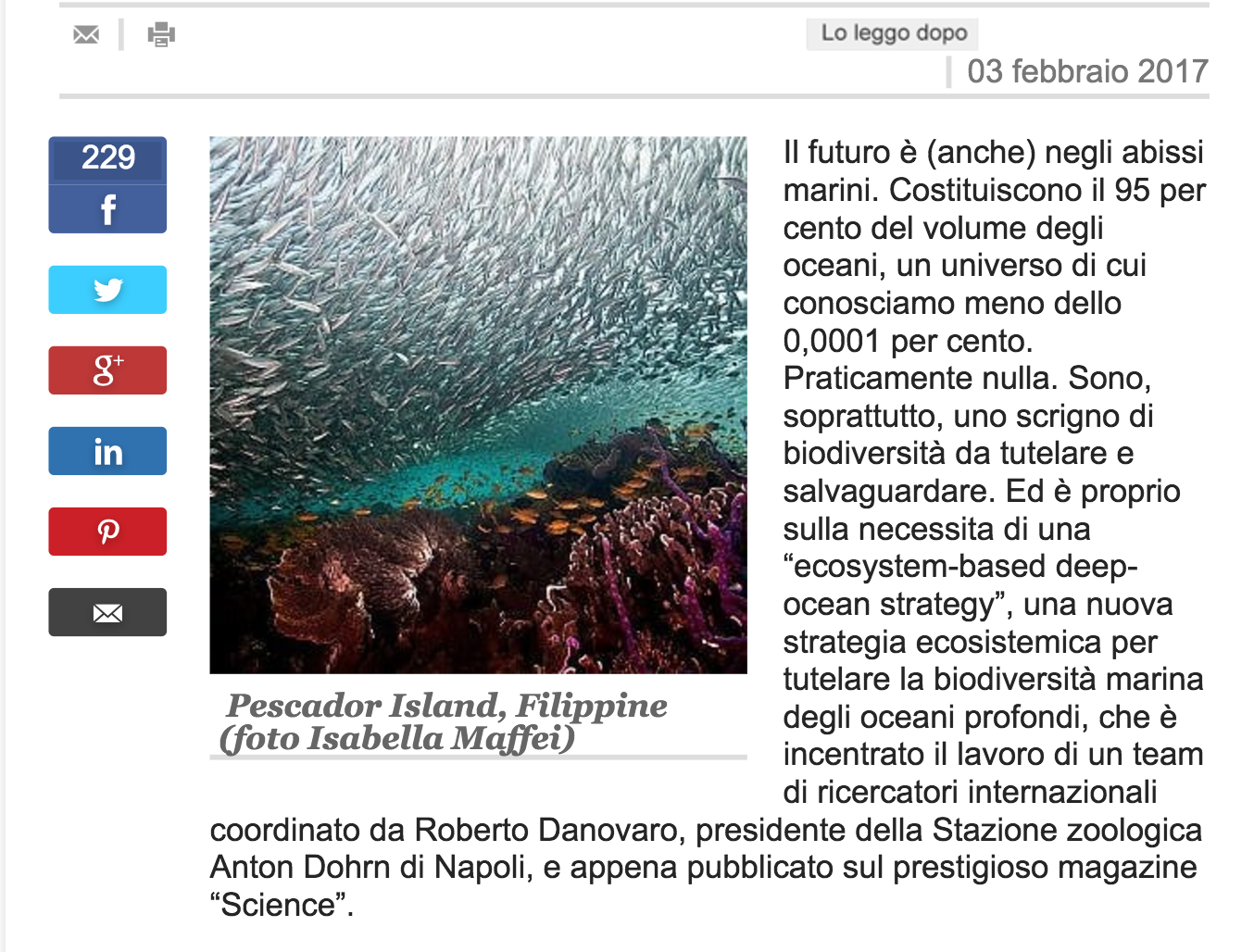 "Fish rain" by Isabella Maffei published on Repubblica Napoli